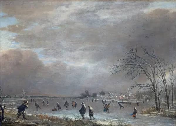 Winter Landscape with Skaters on a Frozen River | Oil Painting Reproduction