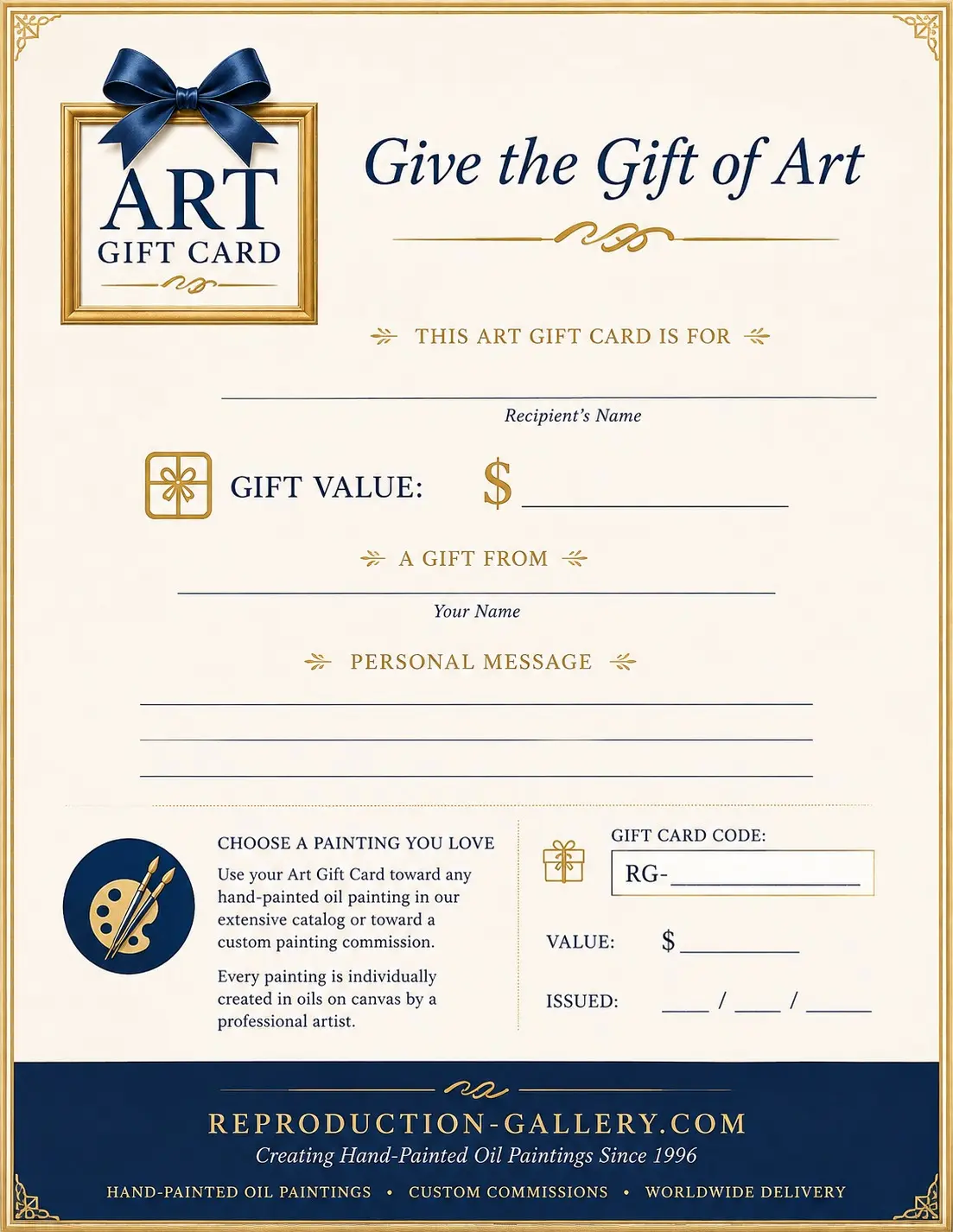 Reproduction Gallery Art eGift Card for a hand-painted oil painting
